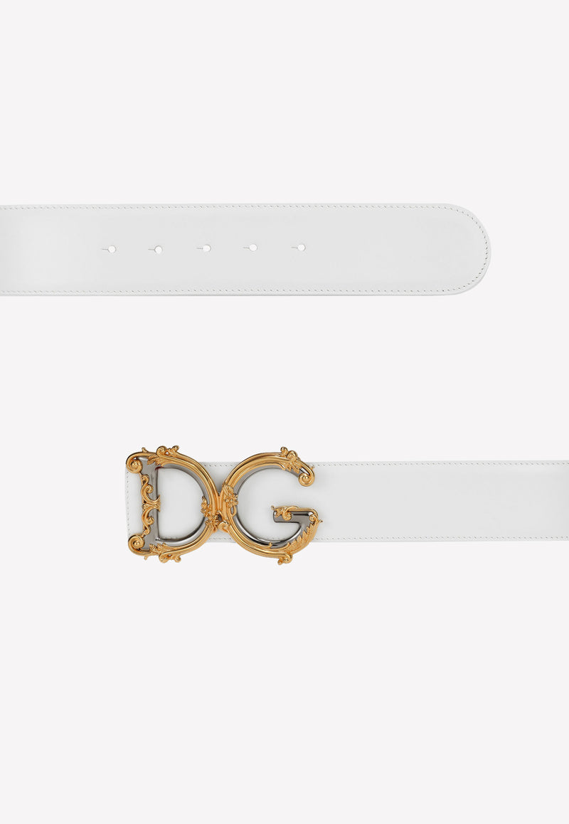 Dolce & Gabbana Baroque DG Logo Calfskin Belt White BE1336 AZ831 80001