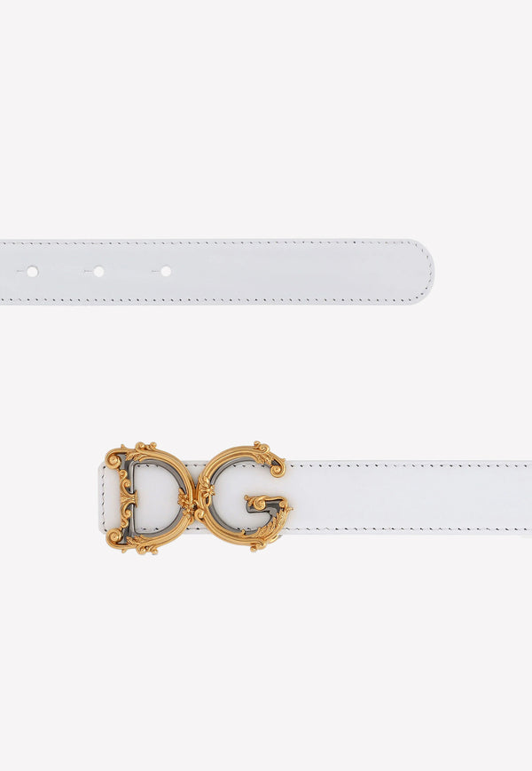 Dolce & Gabbana Baroque DG Logo Buckle Belt in Calf Leather White BE1348 AZ831 80001