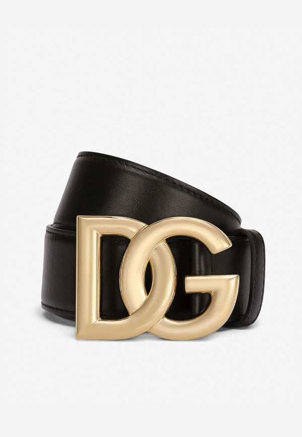 Dolce & Gabbana DG Logo Calf Leather Belt BE1446 AW576 80999  Black