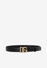Dolce & Gabbana Embellished DG Logo Buckle Belt in Calf Leather BE1577 AQ339 8S574 Black
