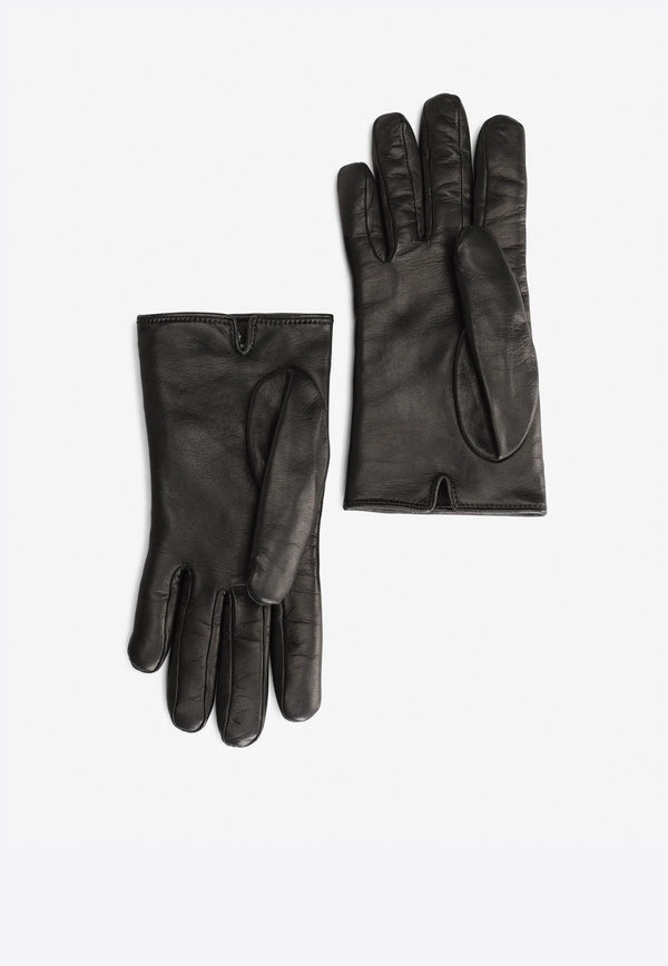 Dolce & Gabbana DG Logo Quilted Nappa Leather Gloves Black BF0170 AQ220 8S070