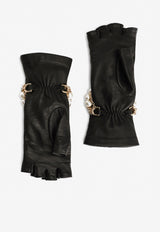 Dolce & Gabbana Leather Gloves with Bejeweled Bracelet Embellishment BF0182 AQ215 8S070 Black