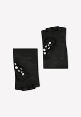 Dolce & Gabbana DG Logo Embellished Leather Gloves Black BF0212 AD460 8S574