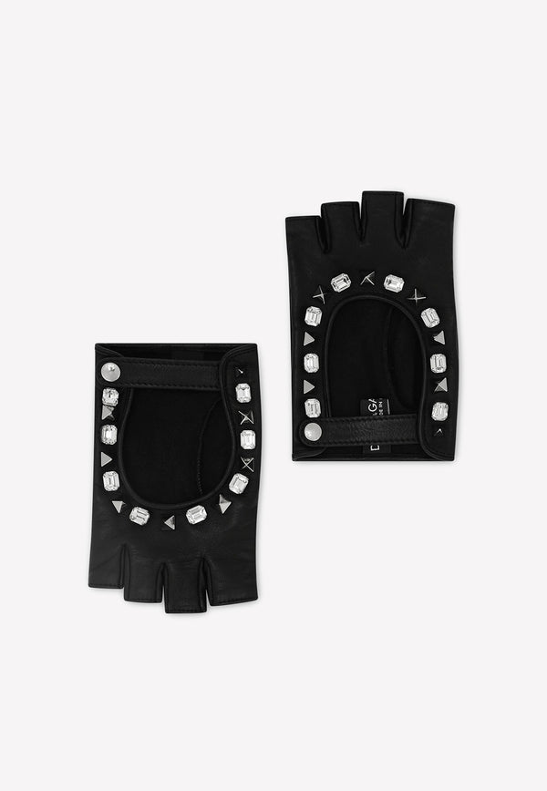 Dolce & Gabbana Embellished Nappa Leather Gloves Black BF0217 AD460 8S574