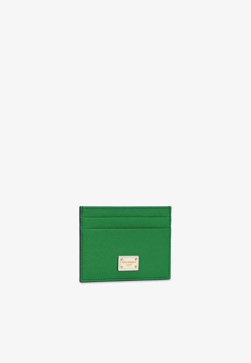 Dolce & Gabbana Logo Plate Cardholder in Dauphine Calf Leather BI0330 A1001 87192 Green