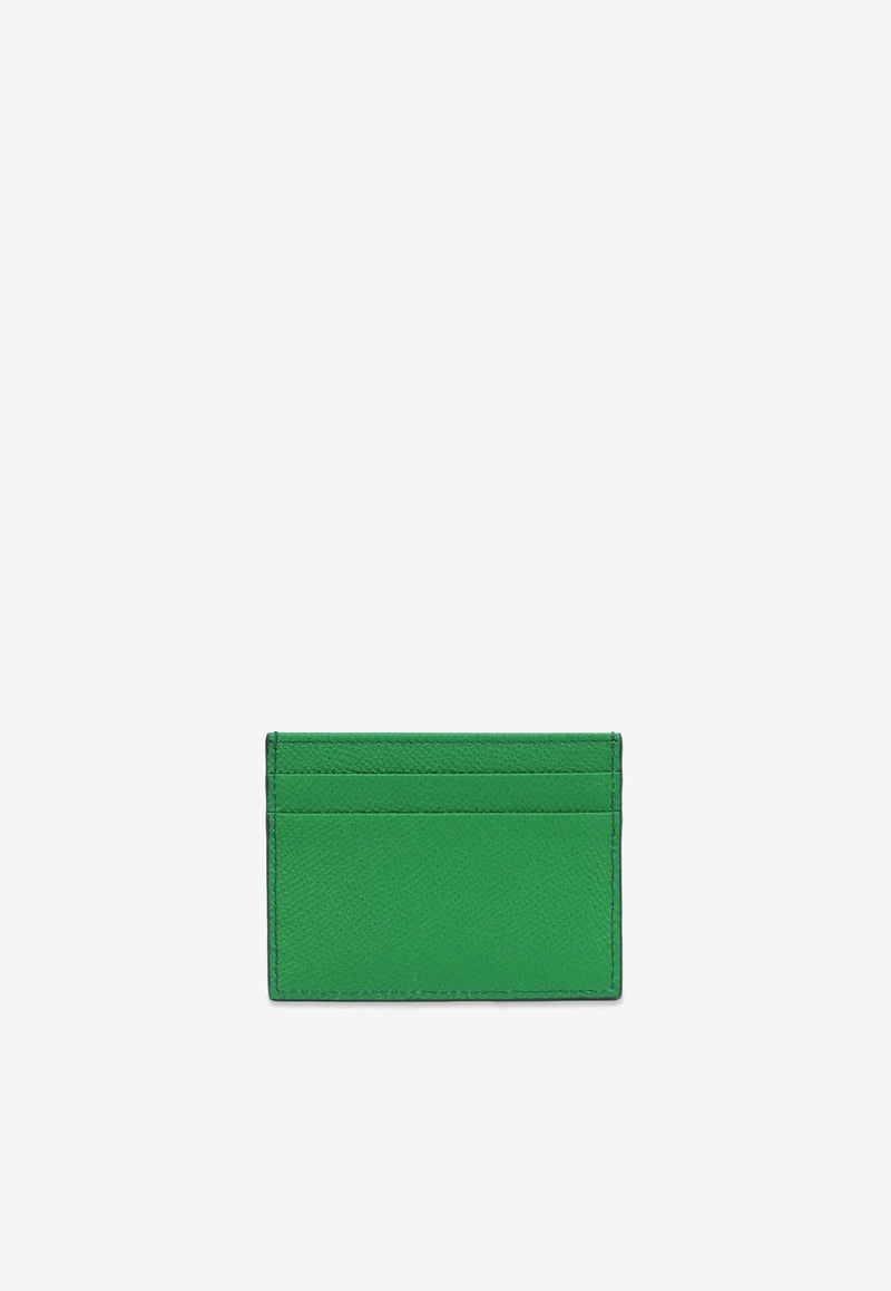 Dolce & Gabbana Logo Plate Cardholder in Dauphine Calf Leather BI0330 A1001 87192 Green