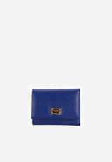 Dolce & Gabbana Logo Plaque Trifold Wallet in Dauphine Leather BI0770 A1001 80648 Blue