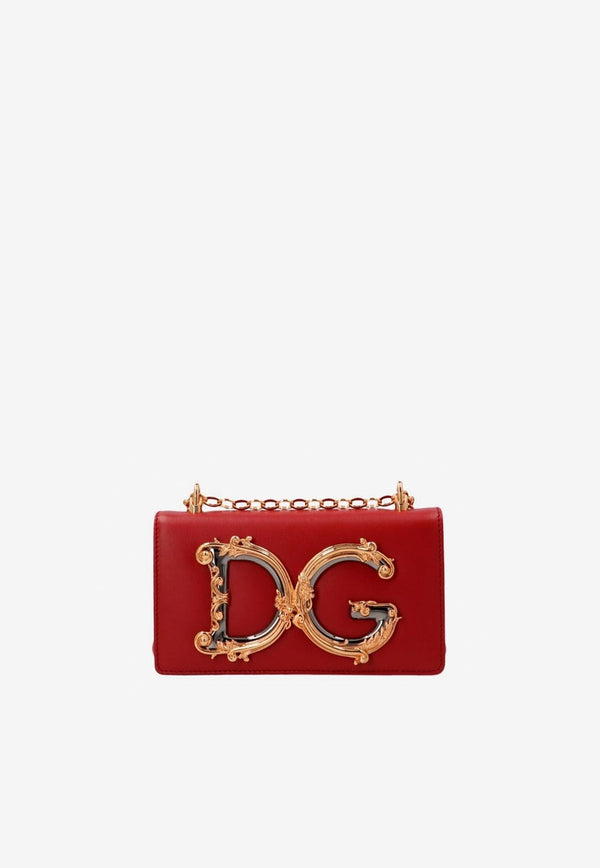 Dolce & Gabbana DG Girls Calfskin Chain Phone Bag Red BI1416 AW070 87124