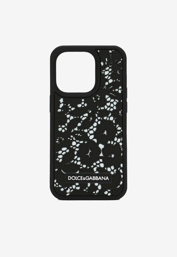 Dolce & Gabbana Lace Pattern iPhone 14 Pro Cover BI3251 AO700 89690 Black