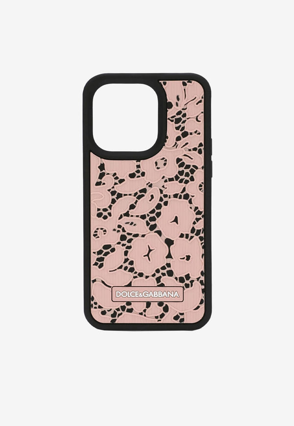 Dolce & Gabbana Lace Pattern iPhone 14 Pro Cover BI3251 AO700 8L497 Pink