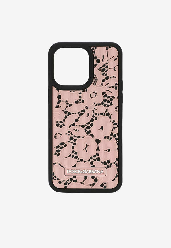 Dolce & Gabbana Lace Pattern iPhone 14 Pro Max Cover BI3252 AO700 8L497 Pink