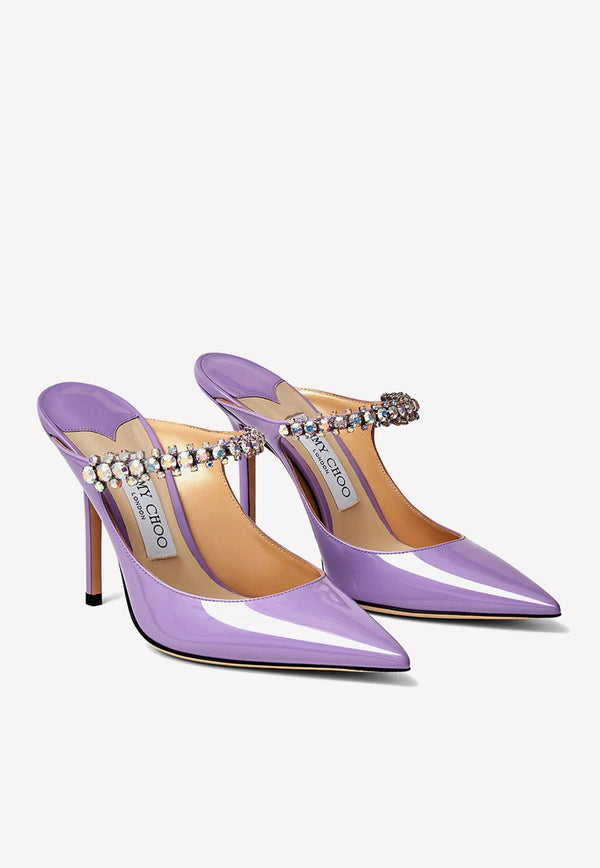 Jimmy Choo Bing 100 Patent Leather Mules with Crystal Strap Purple BING 100 PAT WISTERIA/AURORA