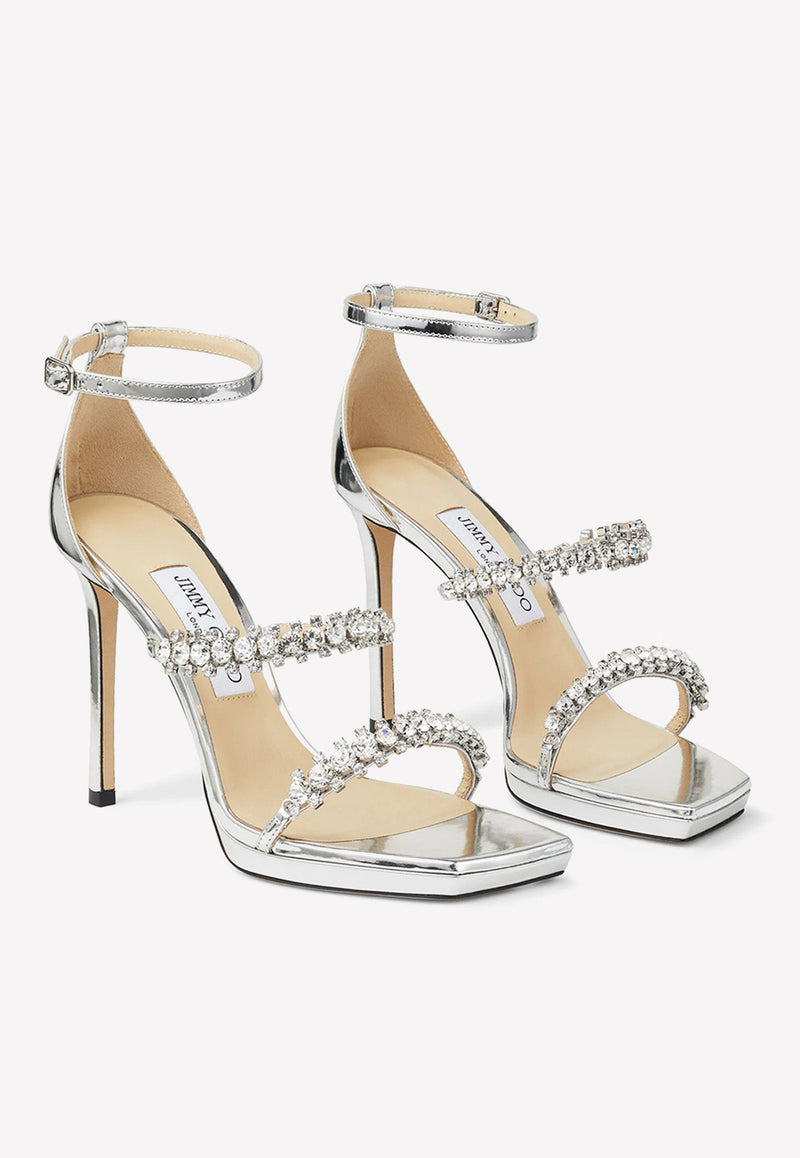 Jimmy Choo Bing 105 Metallic Sandals with Crystal Straps Silver BING SANDAL 105 ZOX SILVER