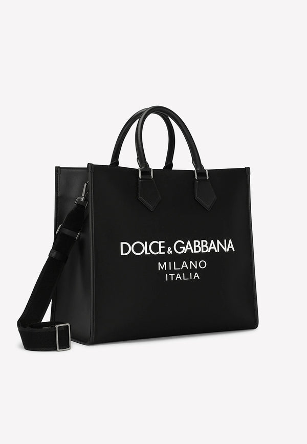 Dolce & Gabbana Large Rubberized Logo Tote Bag Black BM1796 AG182 8B956