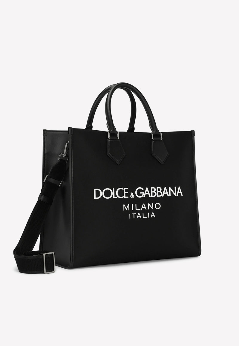 Dolce & Gabbana Large Rubberized Logo Tote Bag Black BM1796 AG182 8B956