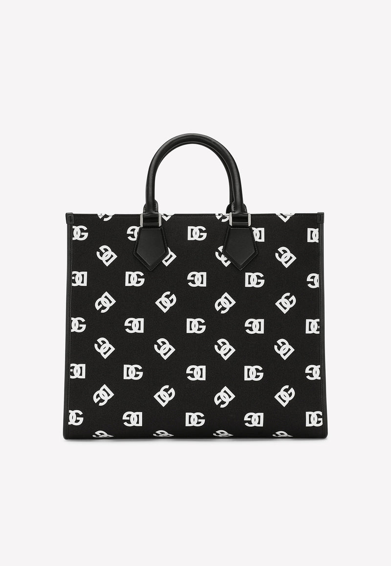 Dolce & Gabbana Large Canvas Tote Bag with All-Over DG Logo Monochrome BM1796 AH343 HNVAA