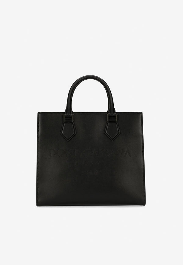 Dolce & Gabbana Logo Shopper Bag in Calf Leather Black BM2012 AS738 80999