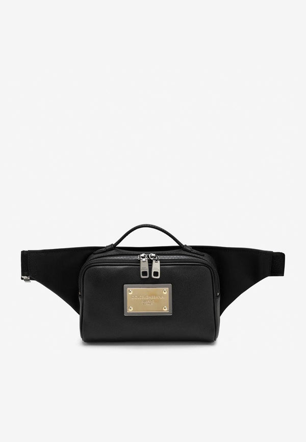 Dolce & Gabbana Logo Plaque Grained Leather Belt Bag Black BM2036AD447/L