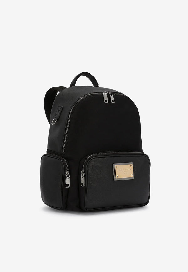 Dolce & Gabbana Backpack in Nylon and Grained Calf Leather Black BM2089 AD447 8B956
