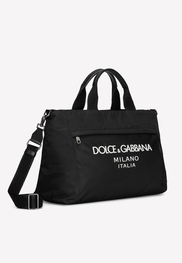 Dolce & Gabbana Nylon Duffle Bag with Rubberized Logo Black BM2125 AG182 8B956