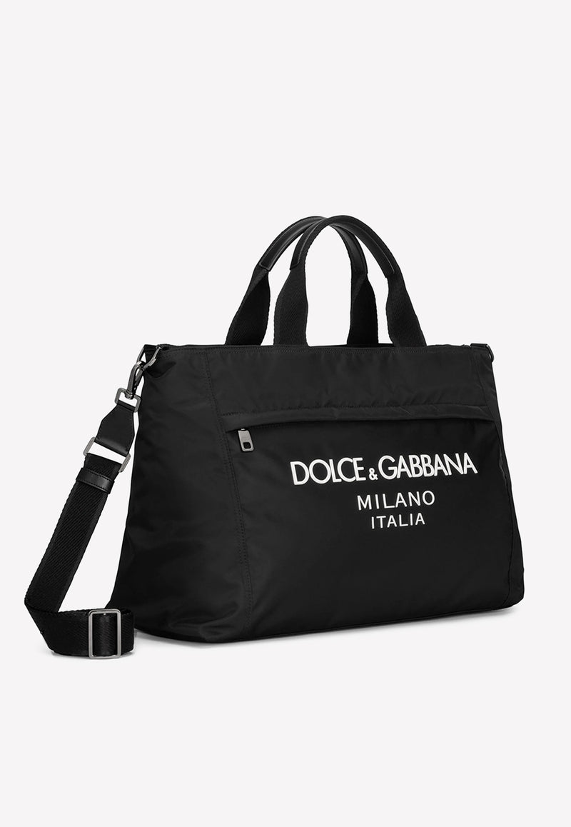 Dolce & Gabbana Nylon Duffle Bag with Rubberized Logo Black BM2125 AG182 8B956