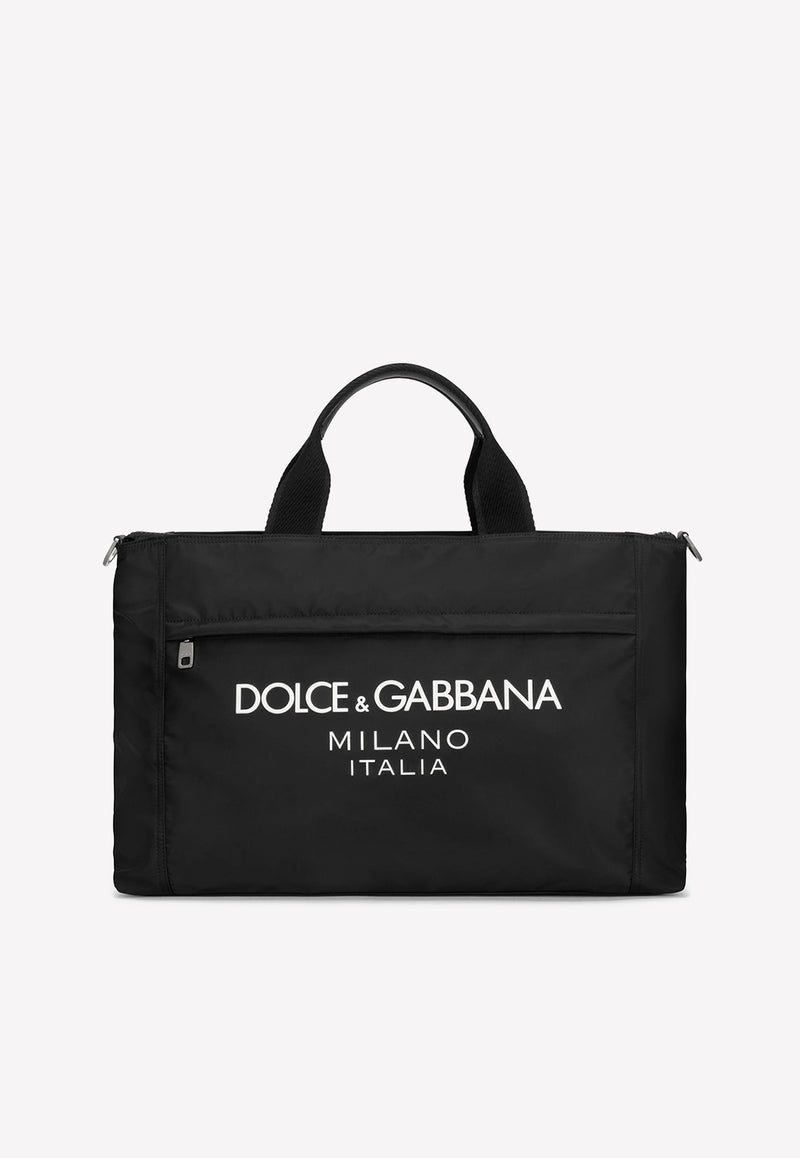 Dolce & Gabbana Nylon Duffle Bag with Rubberized Logo Black BM2125 AG182 8B956
