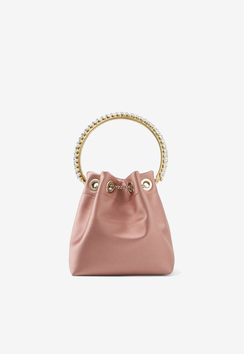 Jimmy Choo Bon Bon Crystal Embellished Satin Bucket Bag Pink BON BON VKM BLUSH