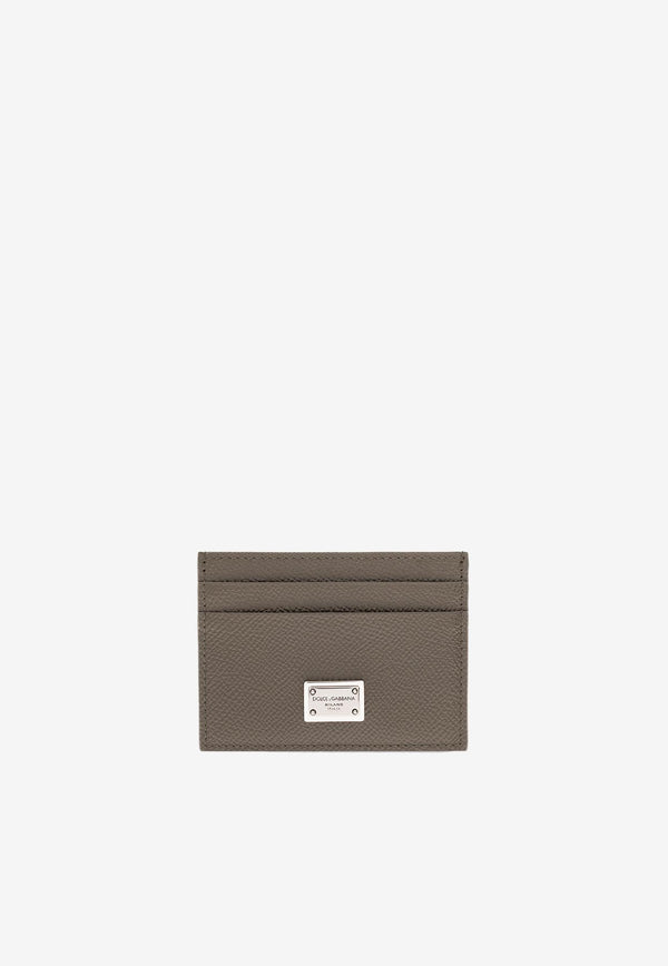 Dolce & Gabbana Logo Plate Leather Cardholder Khaki 