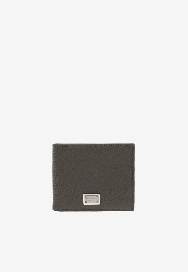 Dolce & Gabbana Logo Plate Leather Bi-Fold Wallet Khaki 