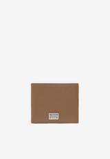 Dolce & Gabbana Logo Plate Leather Bi-Fold Wallet Caramel 