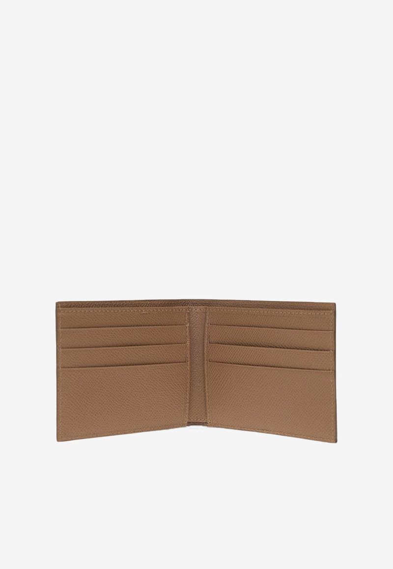 Dolce & Gabbana Logo Plate Leather Bi-Fold Wallet Caramel 