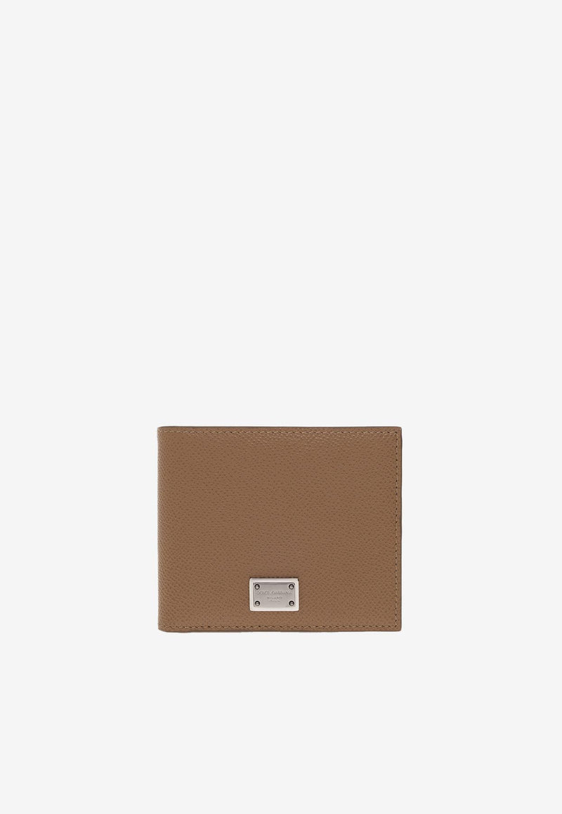 Dolce & Gabbana Logo Plate Leather Bi-Fold Wallet Caramel 