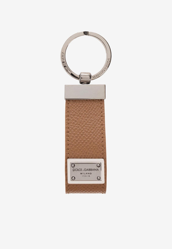 Dolce & Gabbana Logo Plate Leather Keyring Caramel 