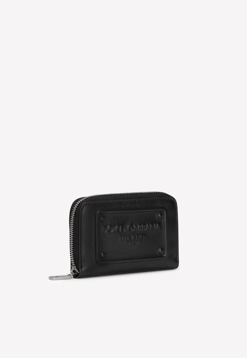 Dolce & Gabbana Small Zip-Around Wallet in Calfskin with Embossed Logo Black BP2522 AG218 80999