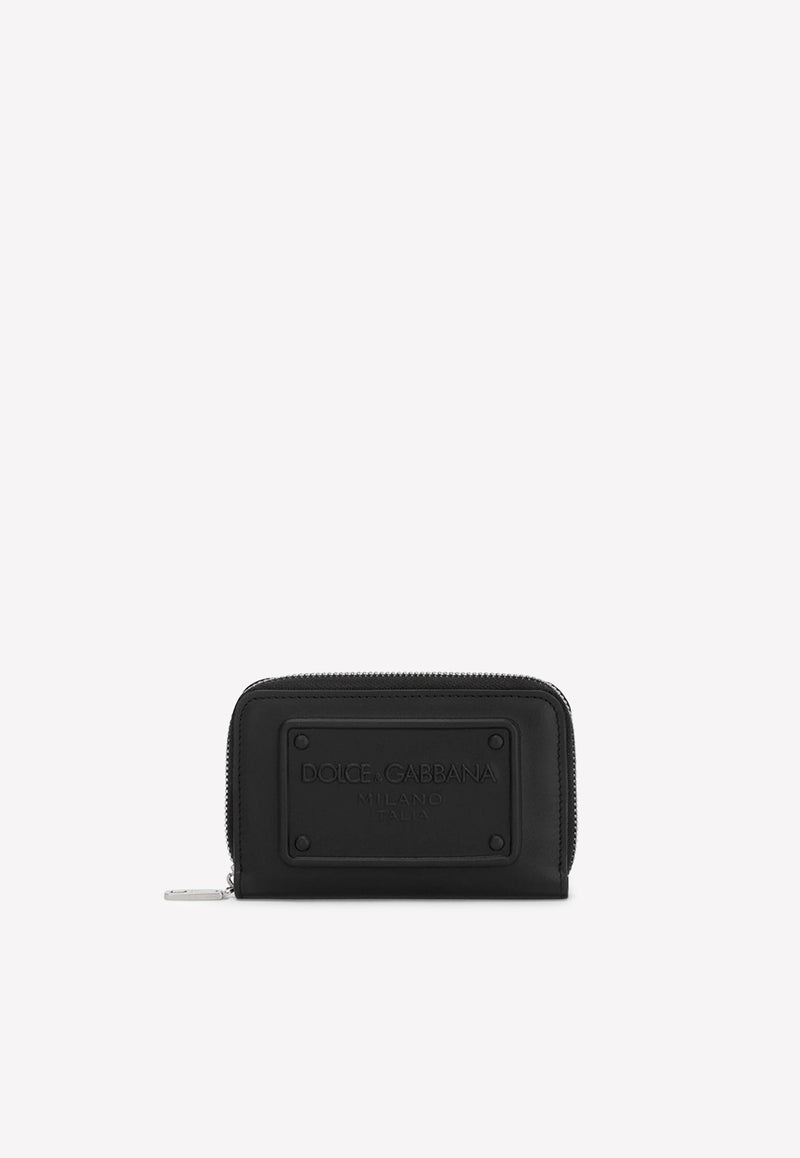 Dolce & Gabbana Small Zip-Around Wallet in Calfskin with Embossed Logo Black BP2522 AG218 80999