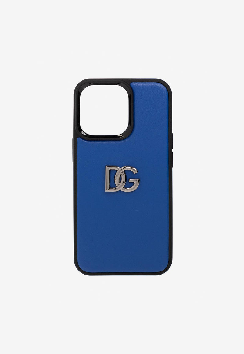 Dolce & Gabbana iPhone 13 Pro Cover in Calf Leather Blue BP3135 AW576 80623