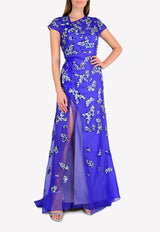 Bibhu Mohapatra Blue Sequined Silk Gown with Asymmetrical Neckline BM22-01-1769