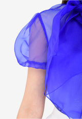 Bibhu Mohapatra Blue Sheer Silk Top with Bow BM22-04-1802