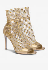Rene Caovilla Galaxia 105 Crystal Embellished Ankle Mesh Sandals Gold C10220-105-NA01X436 MEKONG LAMB/GOLD MIX VERSION