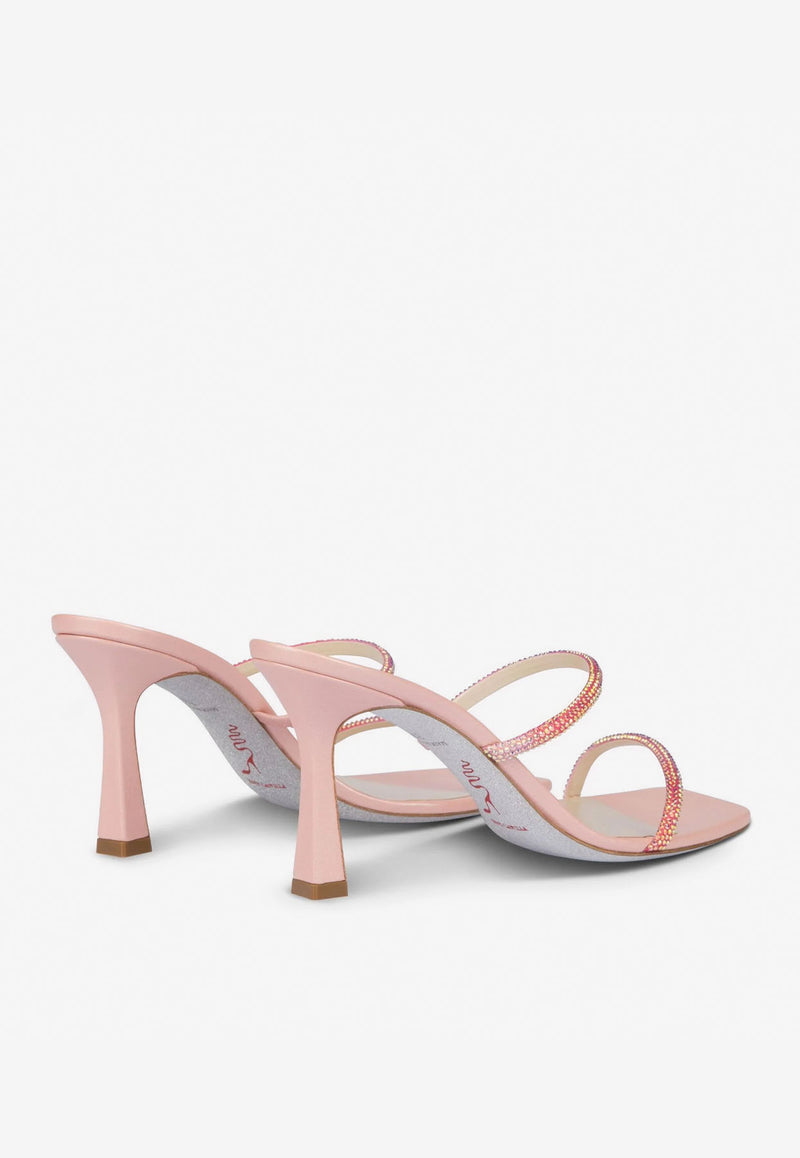 Rene Caovilla Bessie 80 Crystal Embellished Sandals Pink C11103-080-TT01Y007 BARBIE SATIN/TRANS STRASS