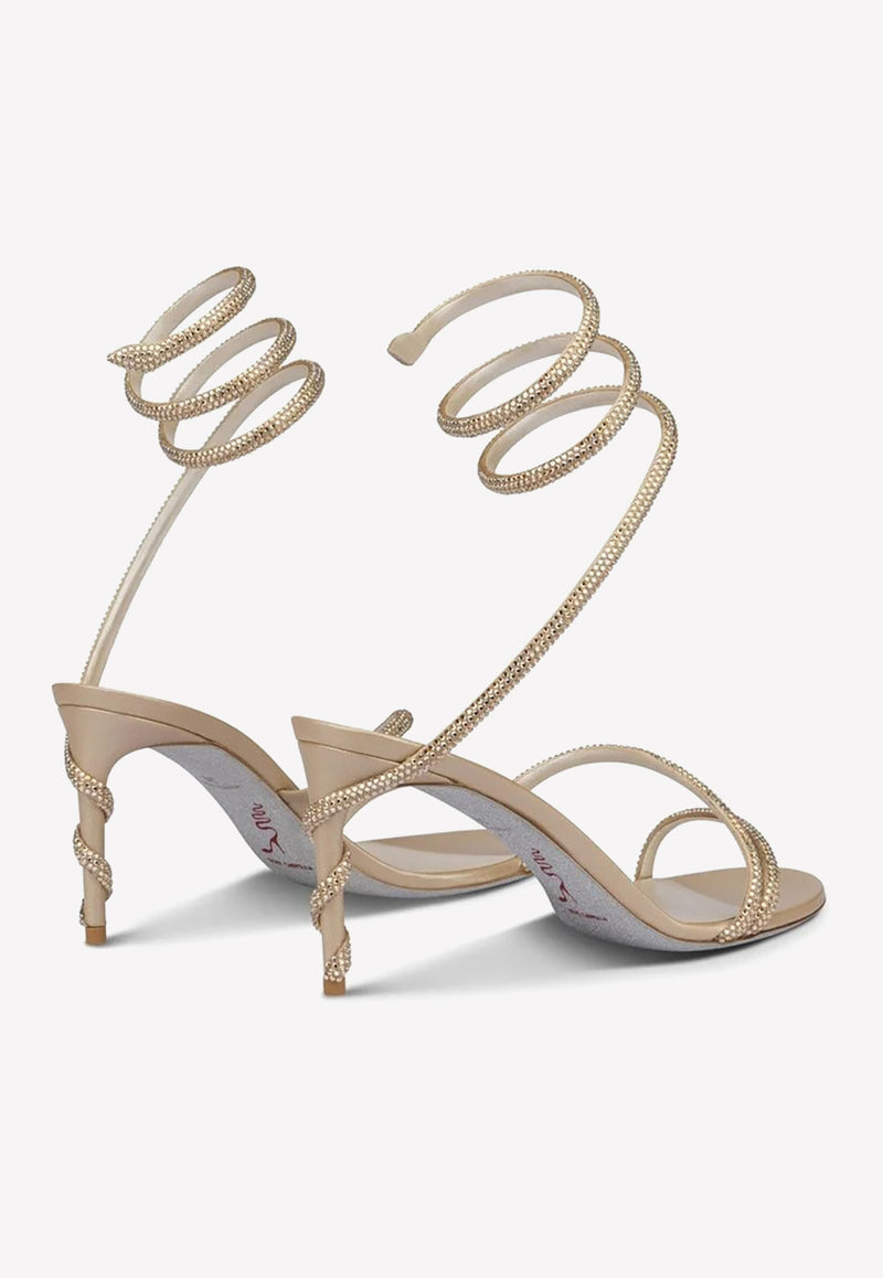 Rene Caovilla Margot 80 Crystal Embellished Sandals Gold C11339-080-R001X791 BEIGE SATIN/HONEY STRASS