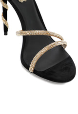 Rene Caovilla Margot 105 Crystal-Embellished Sandals Black C11339-105-R001V184 GOLD SAT-BLACK SUEDE/MET SUN