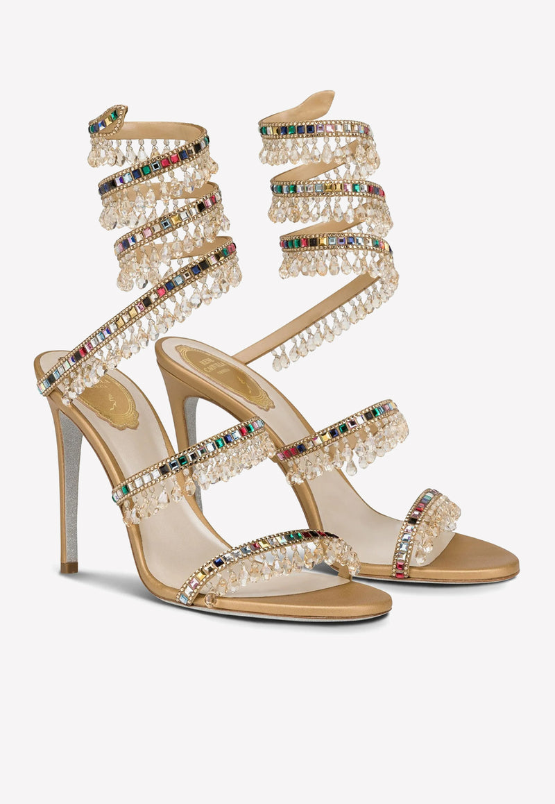 Rene Caovilla Chandelier 105 Jeweled Crystal-Embellished Sandals Gold C11631-105-NA01O007 GOLD LAMB/MULTI-GOLDEN SHA