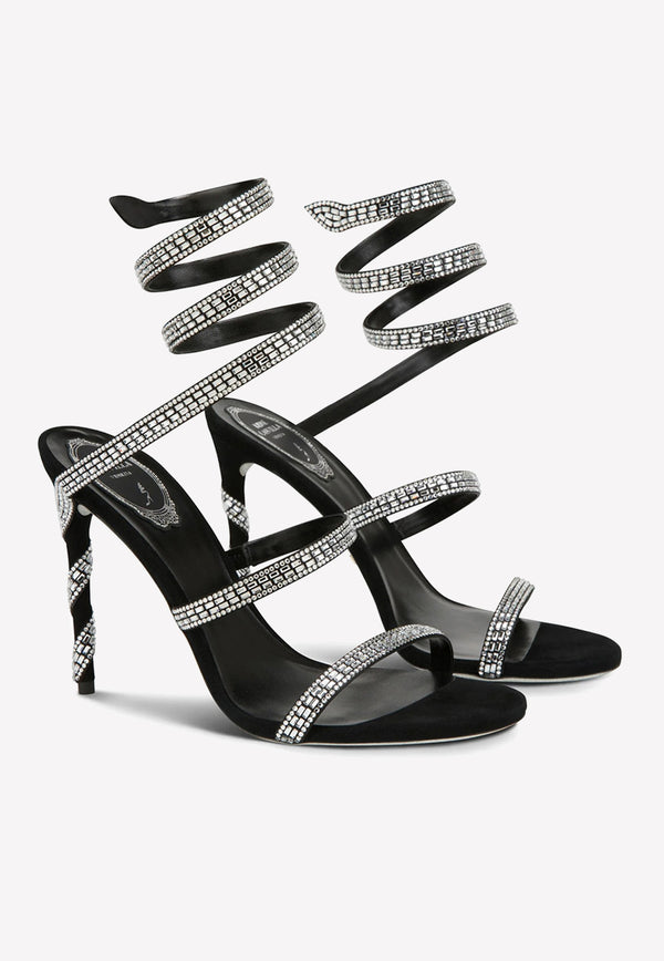 Rene Caovilla Margot 105 Crystal Embellished Suede Sandals Black C11645-105-R001V065 BLACK SUEDE SATIN/CRYSTAL