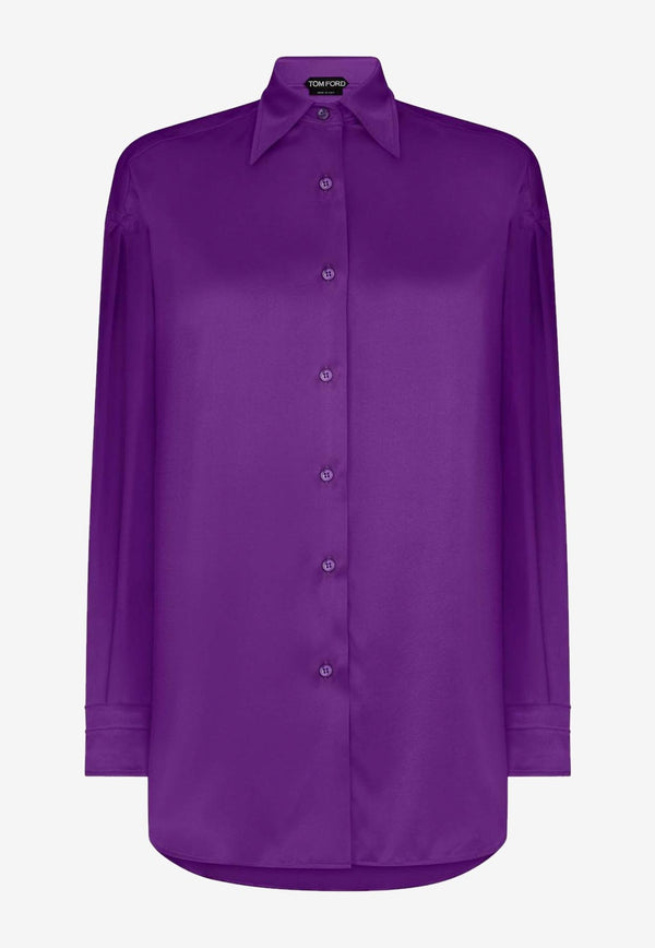 Tom Ford Relaxed-Fit Shirt in Silk Satin CA3211-FAX881 GV542 Purple