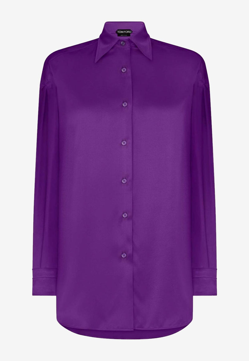 Tom Ford Relaxed-Fit Shirt in Silk Satin CA3211-FAX881 GV542 Purple