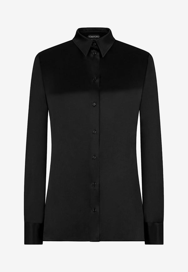 Tom Ford Long-Sleeved Shirt in Silk Satin CA3220-FAX881 LB999 Black