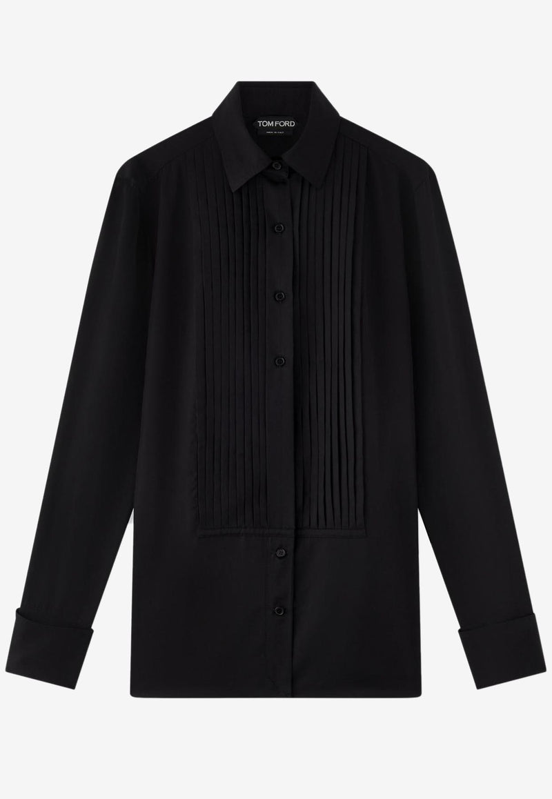 Tom Ford Plastron Pleated Shirt in Lyocell and Silk CA3235-FAX1019 LB999 Black