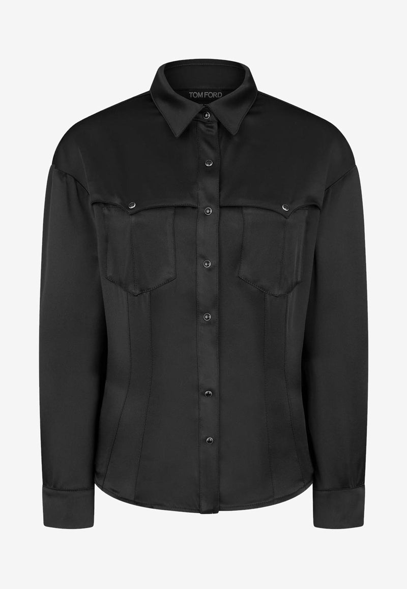 Tom Ford Long-Sleeved Satin Shirt CAD026-DEX186 LB999 Black
