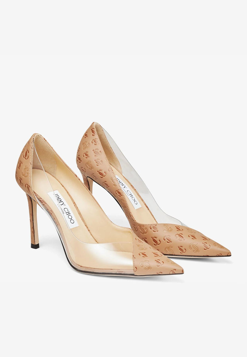 Jimmy Choo Cass 95 Pointed Pumps in Patent Leather Caramel CASS 95 BKA CARAMEL/CLEAR
